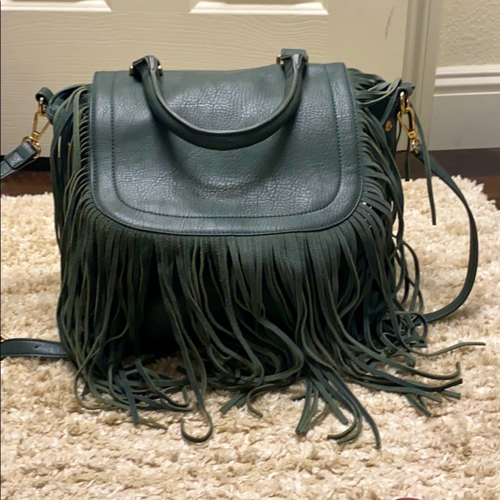 Moda Luxe olive green fringe satchel bag